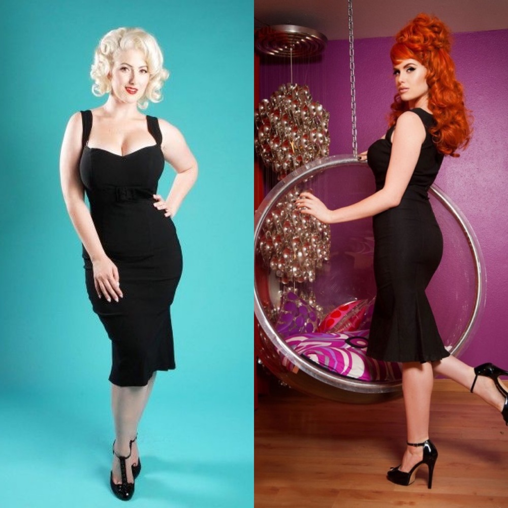 Pinup couture slim black dress with belt